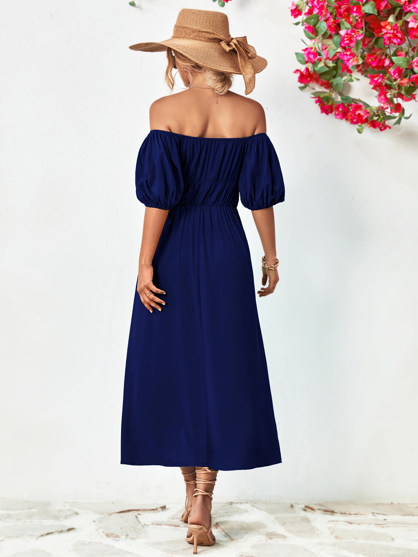 Chic Balloon Sleeve Midi Dress