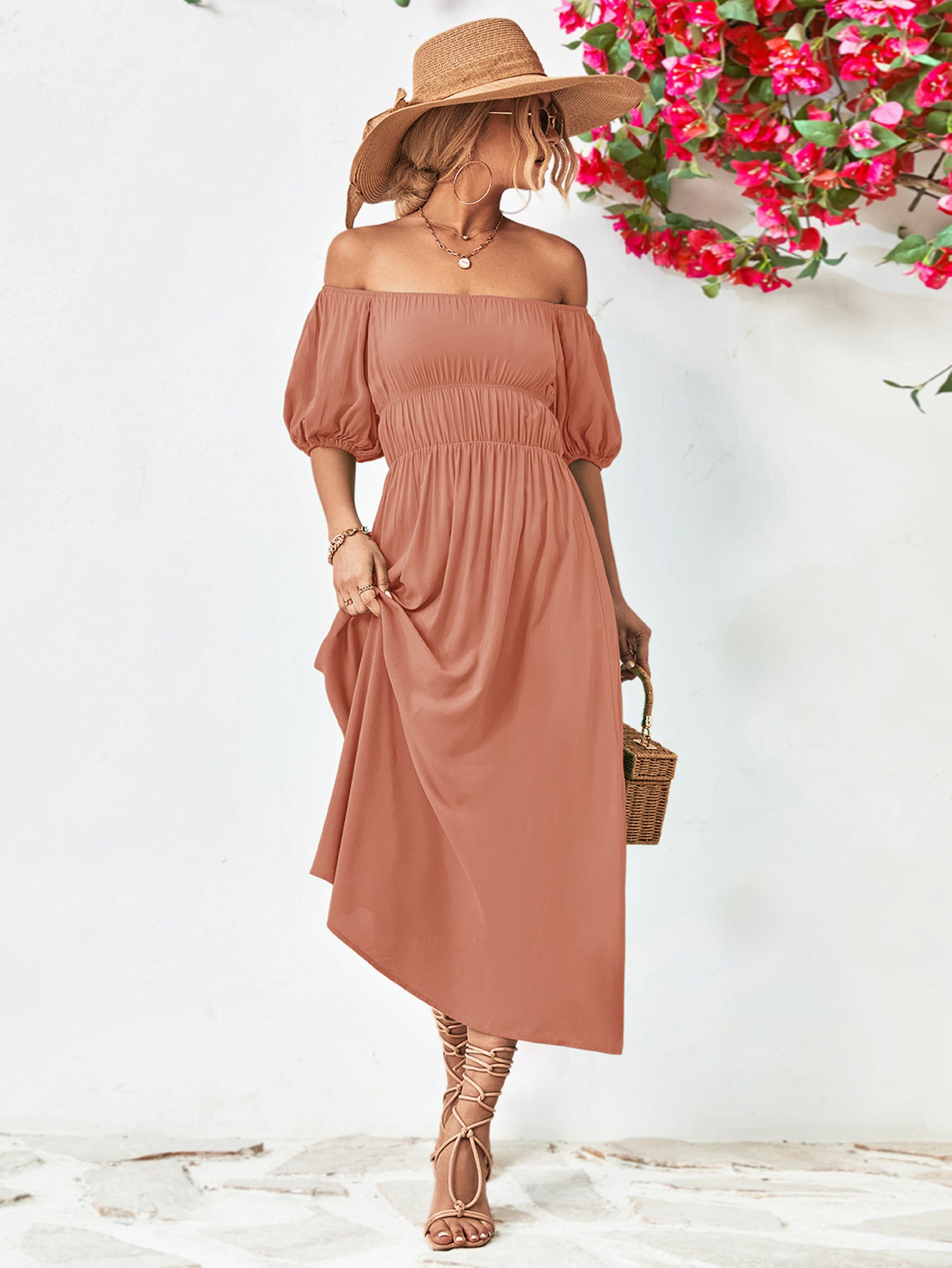 Chic Balloon Sleeve Midi Dress