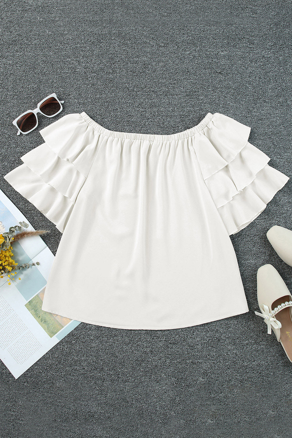 White Off-Shoulder Layered Sleeve Blouse