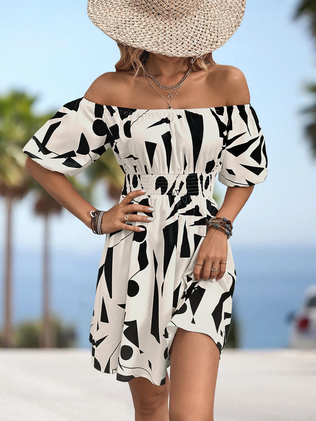 Printed Smocked Waist Dress