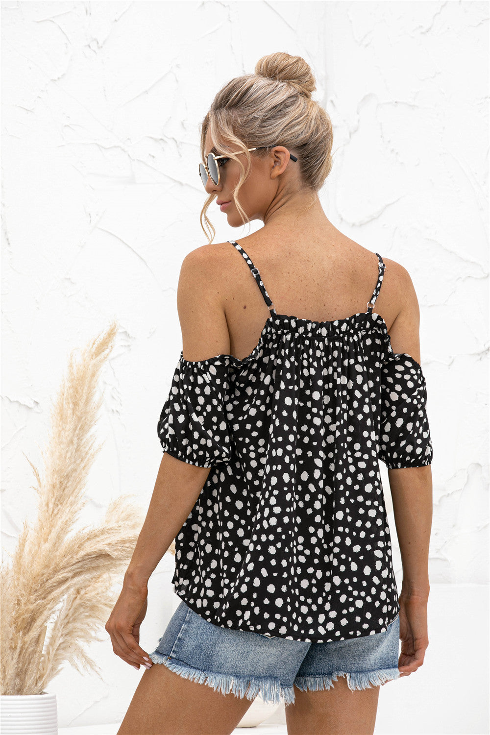 Sassy Dot Cold Shoulder Blouse