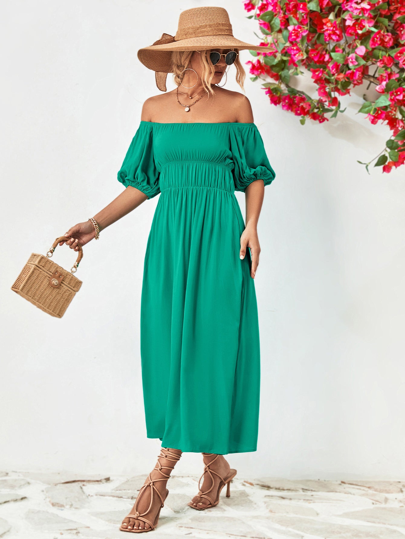 Chic Balloon Sleeve Midi Dress