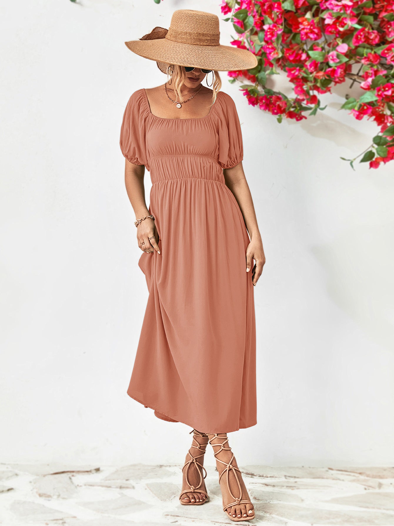 Chic Balloon Sleeve Midi Dress