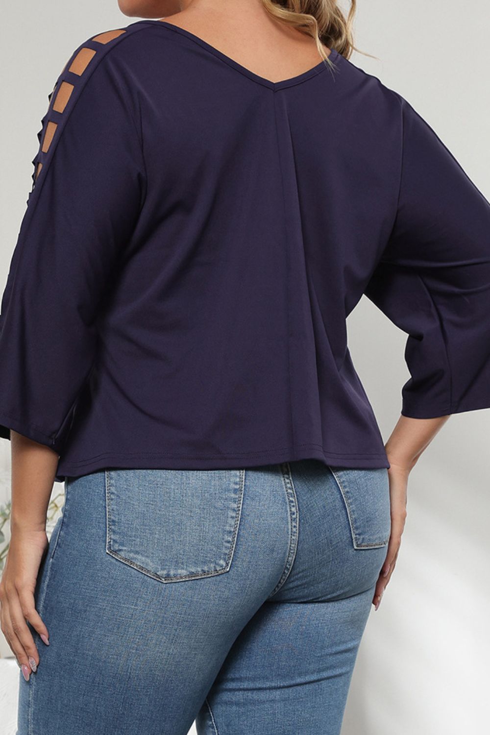 Cutout Three-Quarter Sleeve Blouse