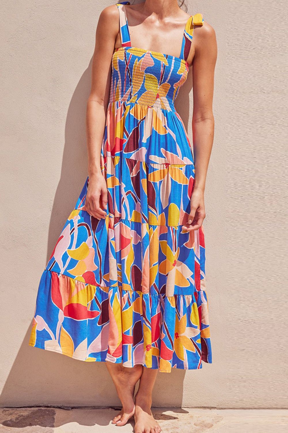 Multicolored Floral Smocked Tiered Dress