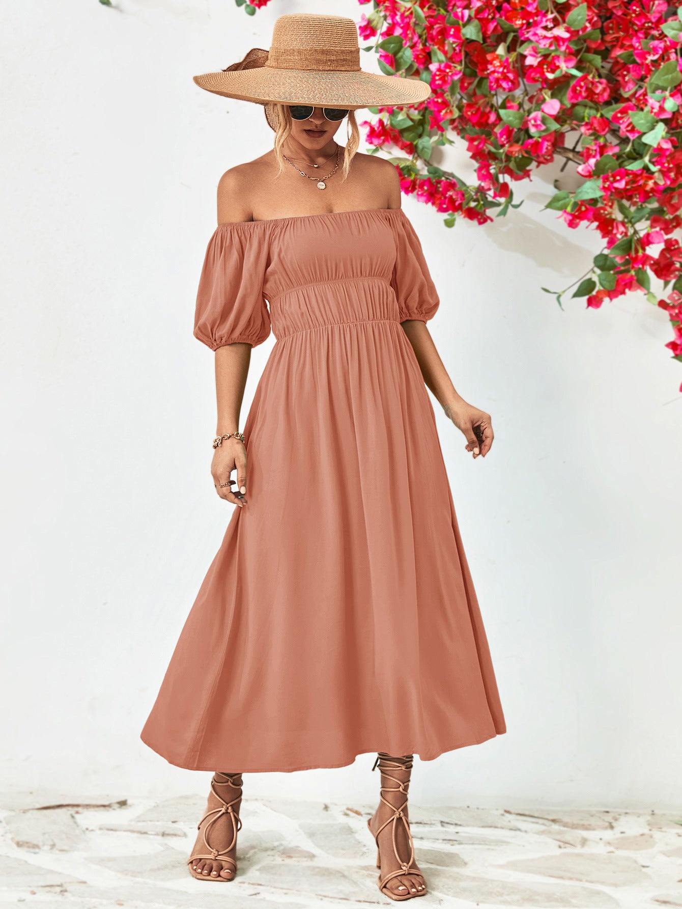 Chic Balloon Sleeve Midi Dress