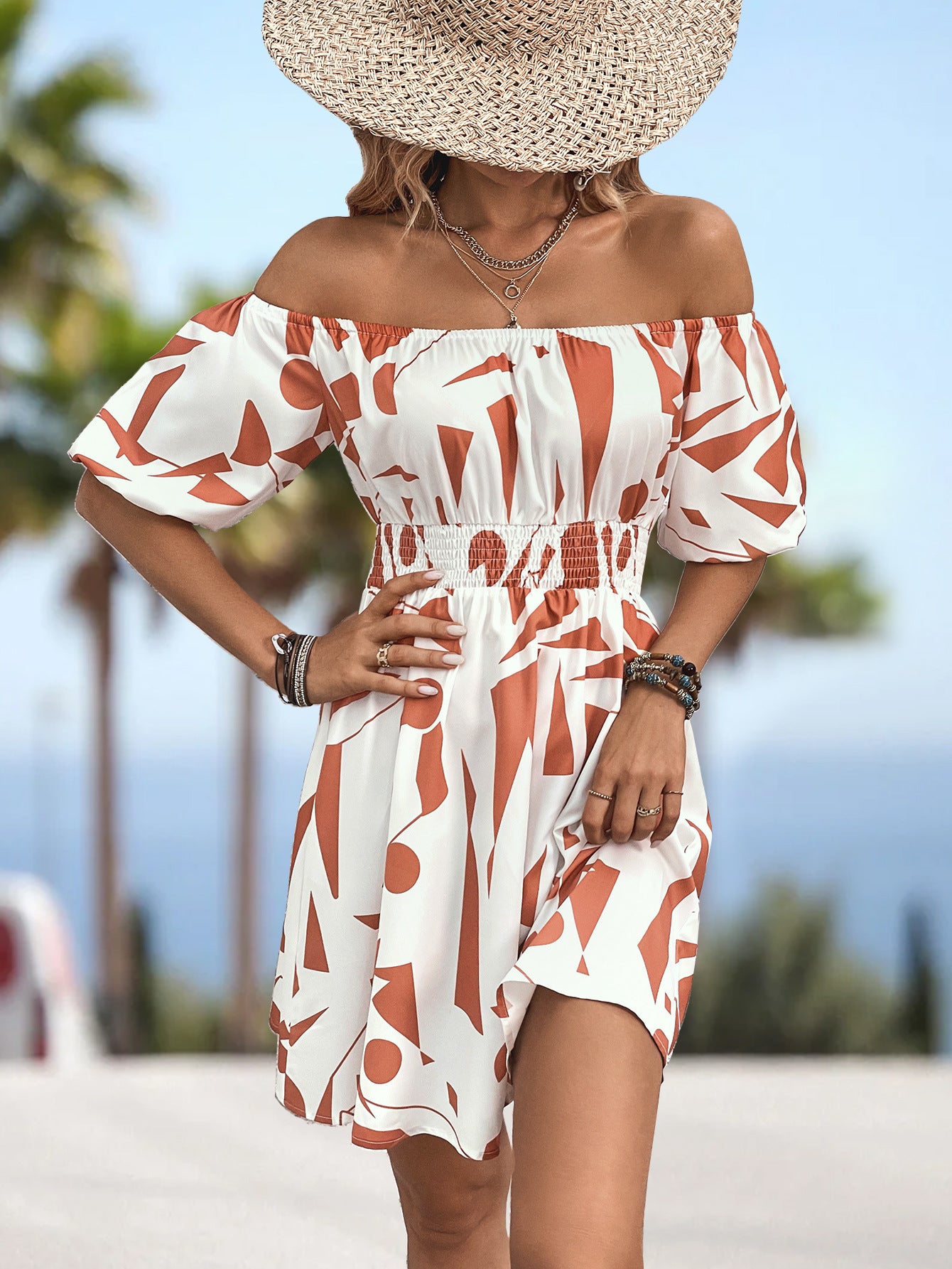 Printed Smocked Waist Dress