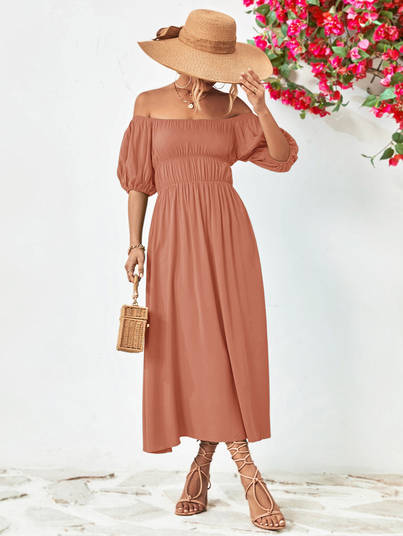 Chic Balloon Sleeve Midi Dress
