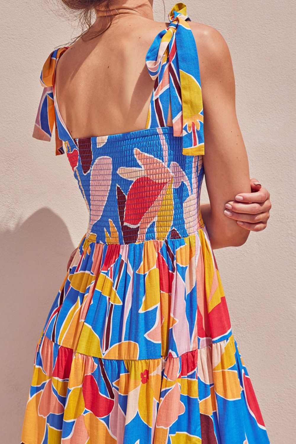 Multicolored Floral Smocked Tiered Dress