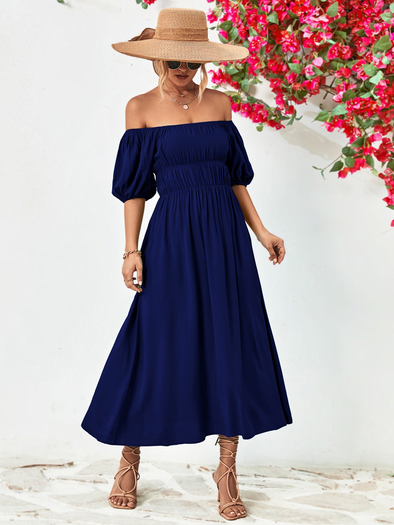 Chic Balloon Sleeve Midi Dress