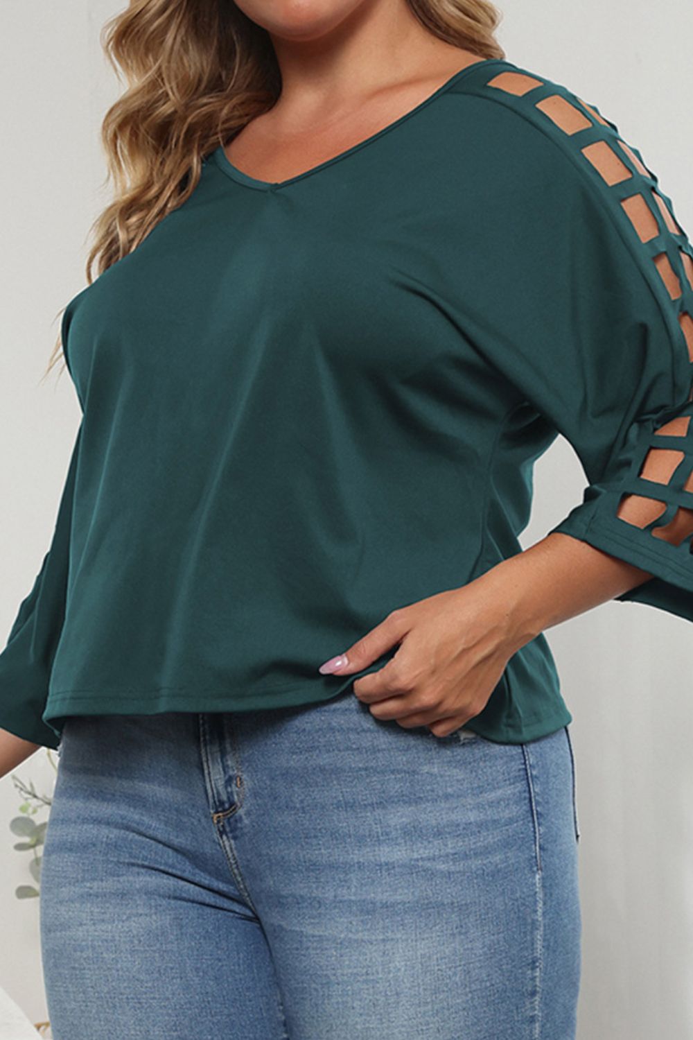 Cutout Three-Quarter Sleeve Blouse