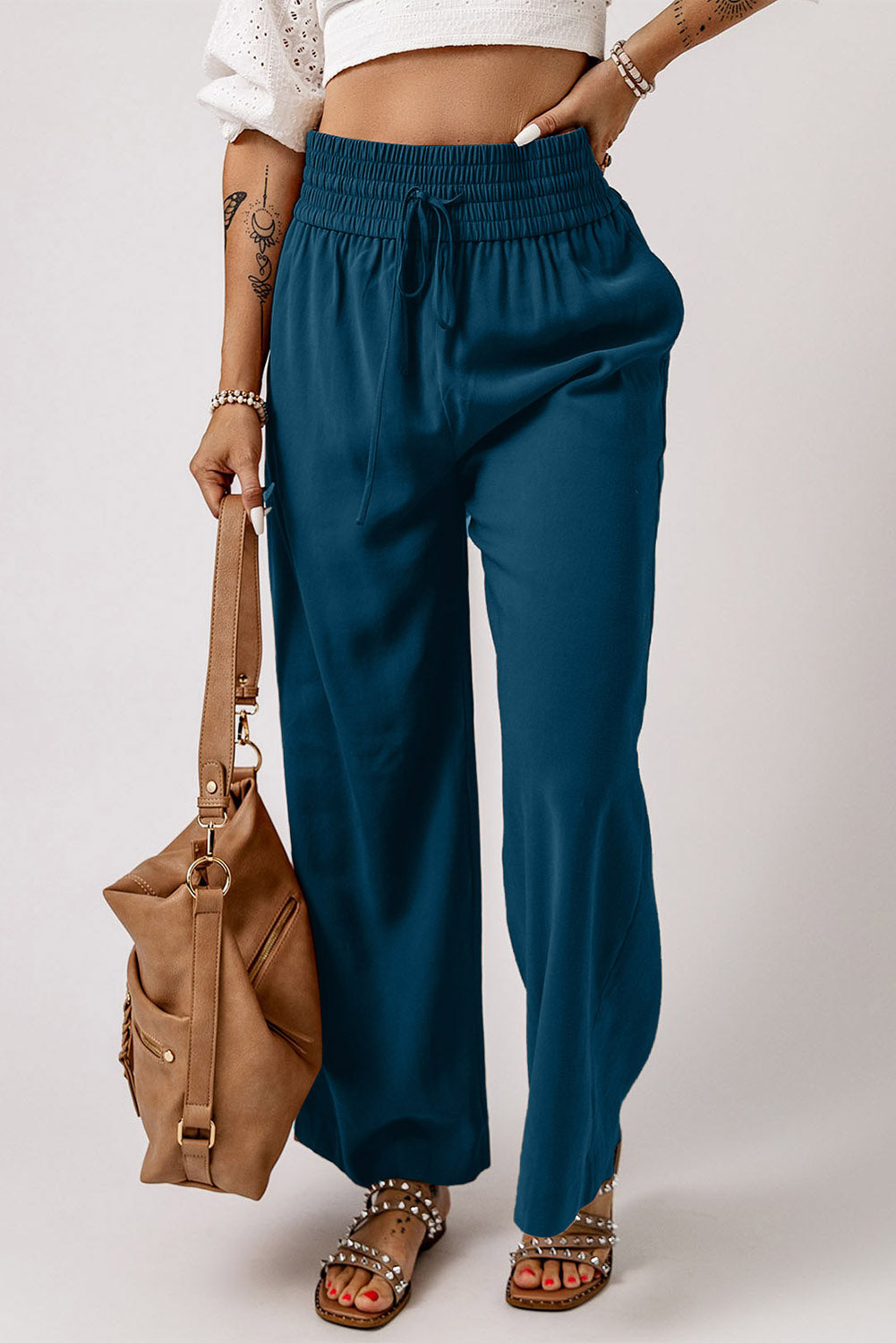Drawstring Wide Leg Pants