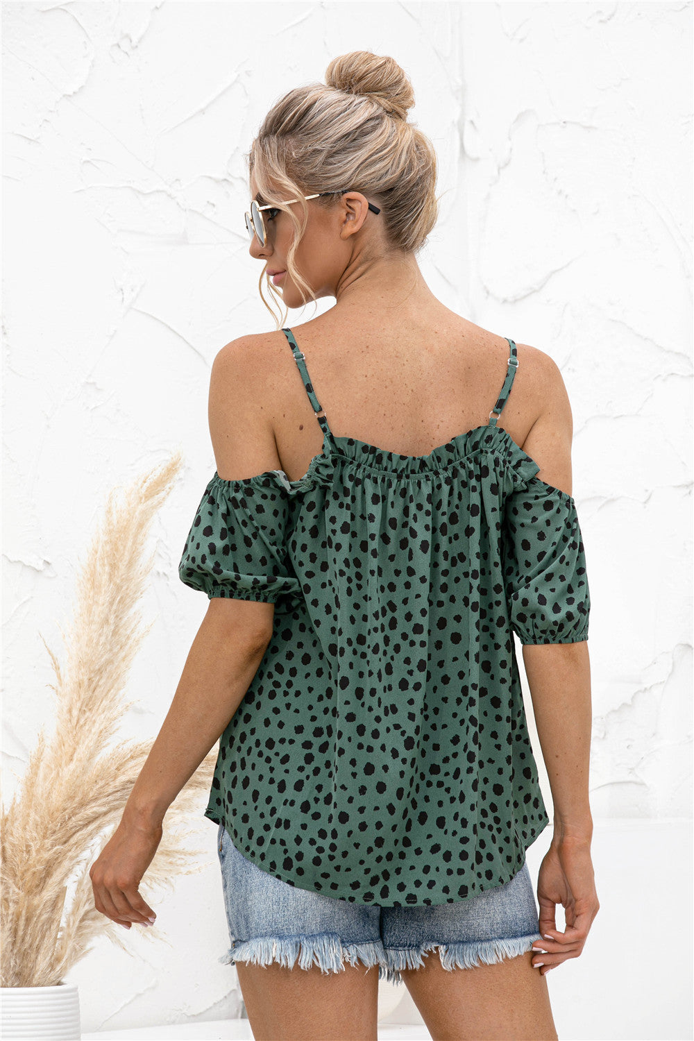 Sassy Dot Cold Shoulder Blouse
