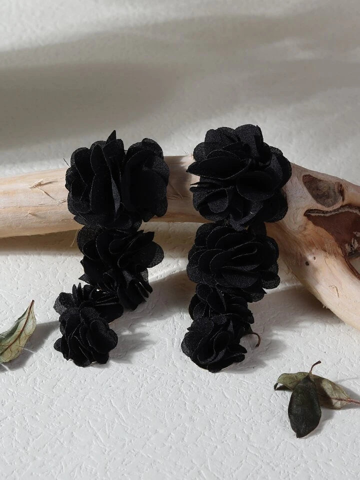 Black Floral Drop Earrings