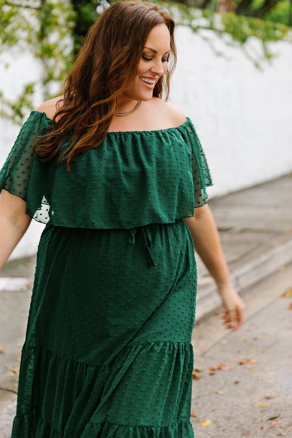 White Swiss Dot Off-Shoulder Tiered Dress