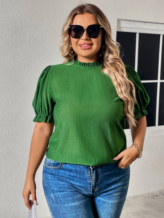 Green Flounce Sleeve Blouse