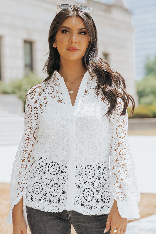 White Lace Collared Shirt