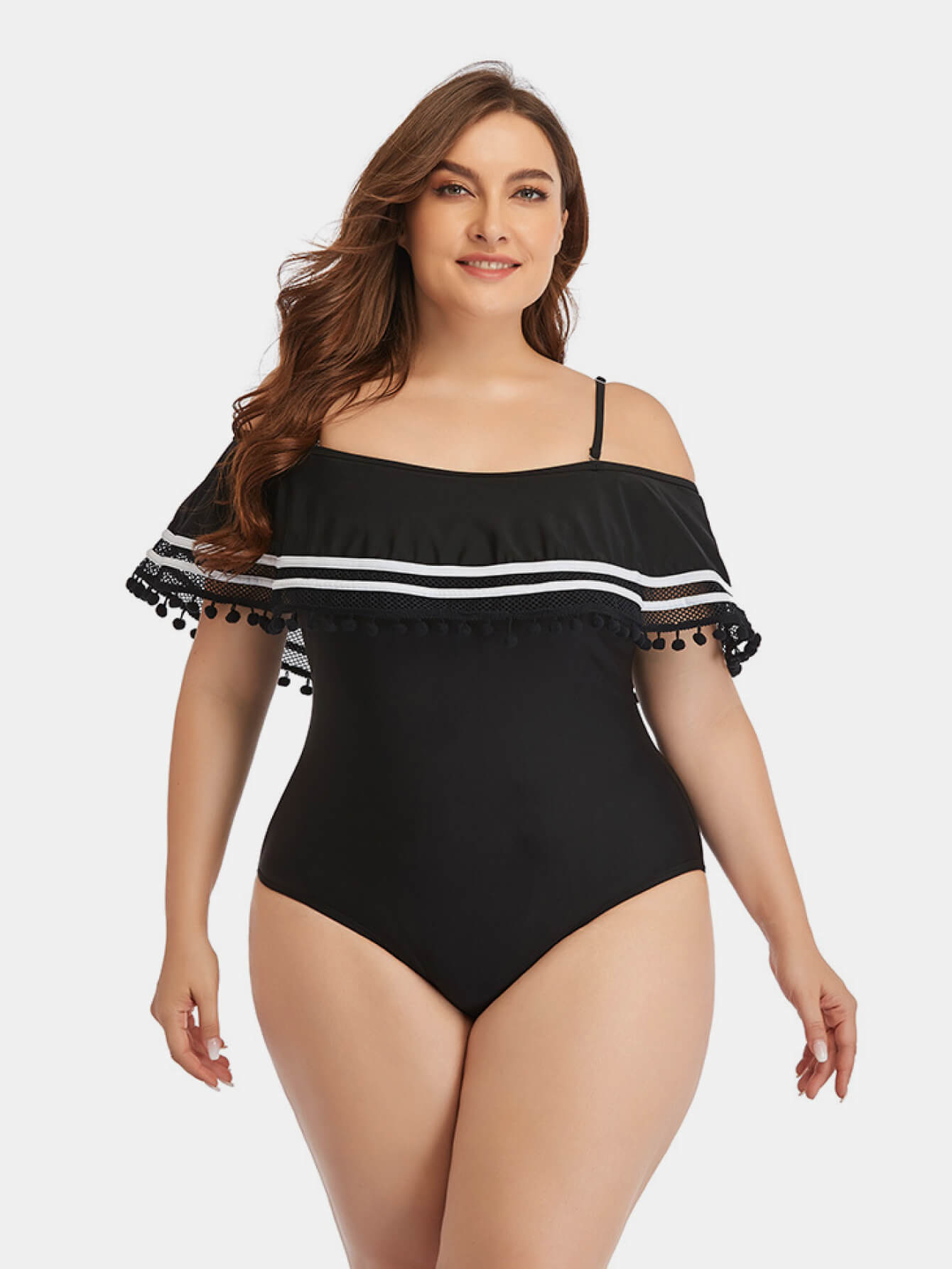 Striped Cold-Shoulder One-Piece Swimsuit