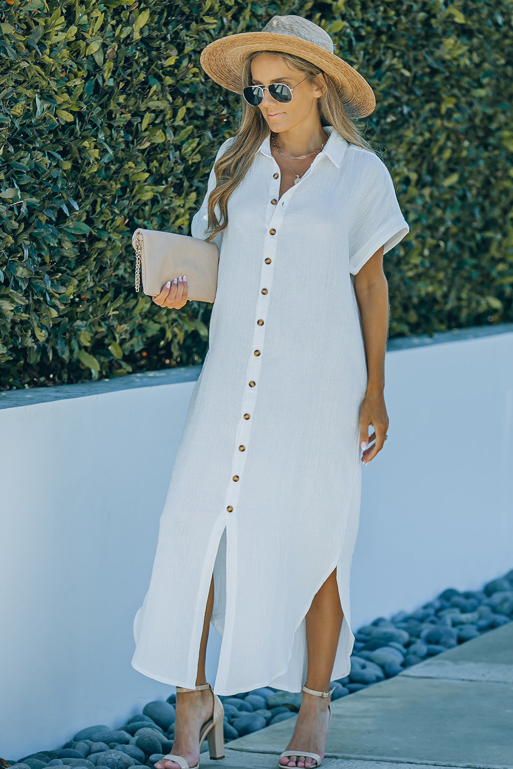 Chic Textured Button-Down Shirt Dress