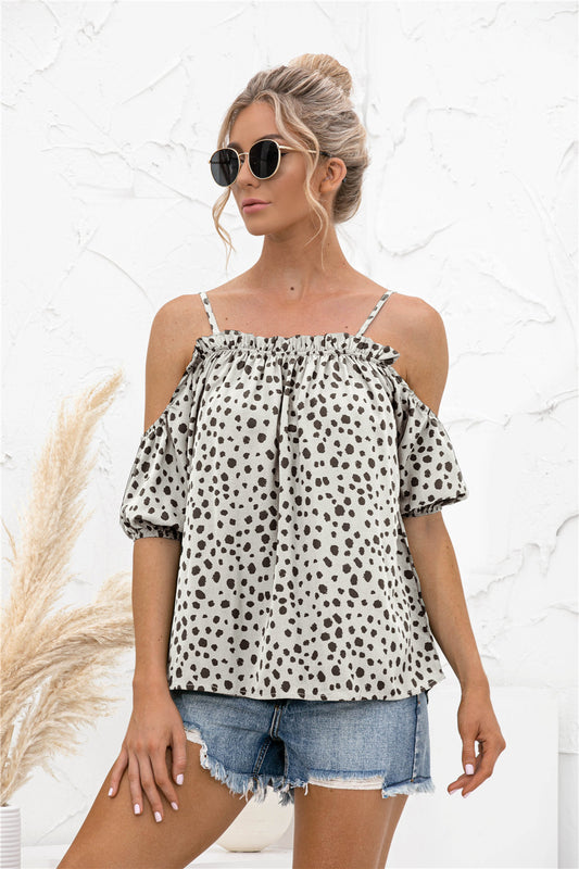 Sassy Dot Cold Shoulder Blouse