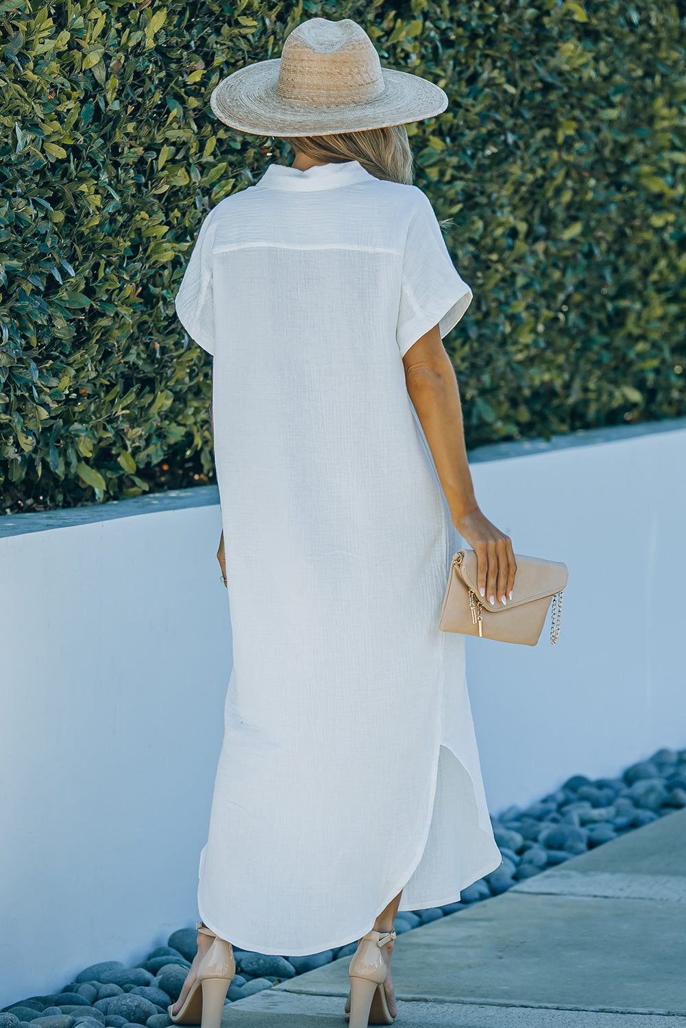 Chic Textured Button-Down Shirt Dress